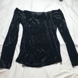 A. Moss black velvet off-the-shoulder top